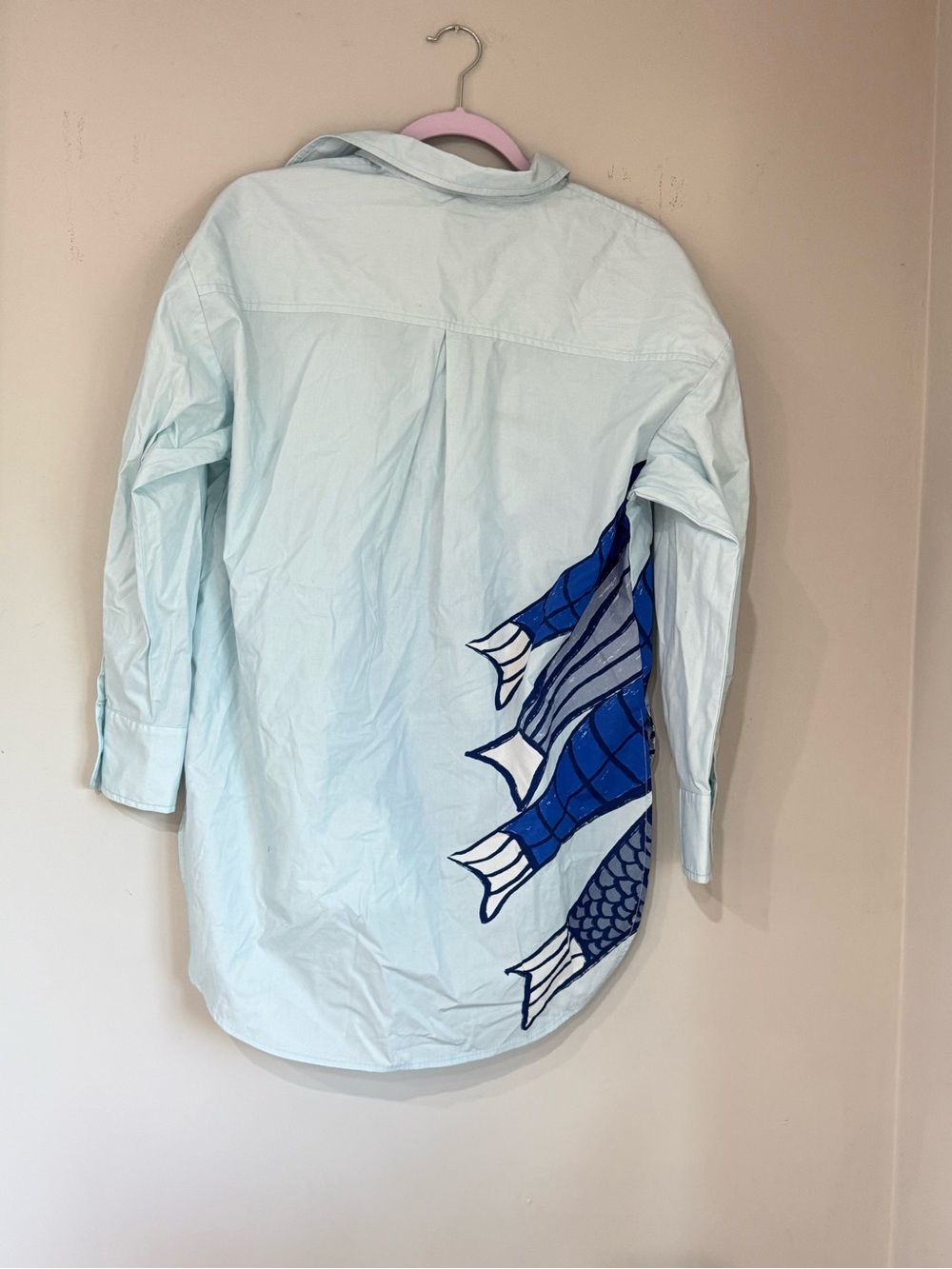 Anthropologie Bennet Sardine Print Button-Down Shirt Blue XS - Picture 3 of 6